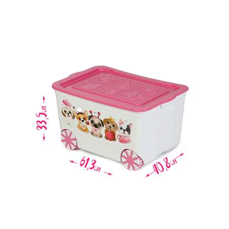 Ящик для игрушек elfplast Kids Box на колесах белый-розовый