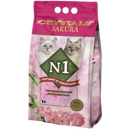 Наполнитель для кошек N1 Crystals с ароматом сакуры силикагелевый 5л 42138