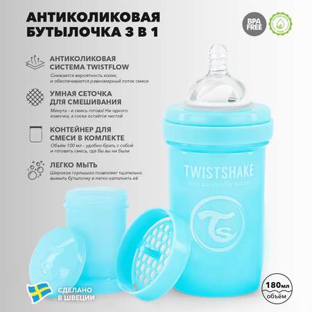 Бутылочка Twistshake Антиколиковая Пастельный синий 180 мл 0 мес+