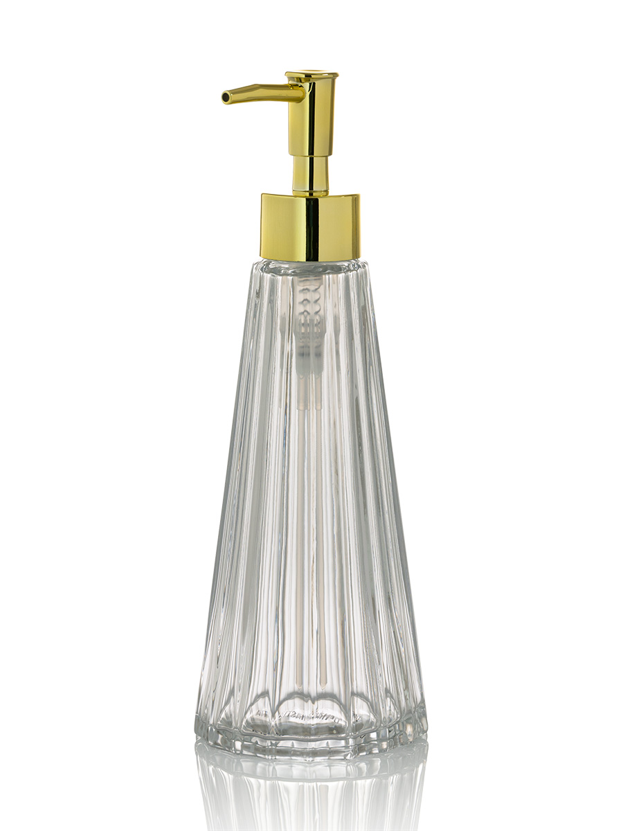Диспенсер для жидкого мыла DeNASTIA Граненое стекло 290 мл прозрачный/золотой X000210 - фото 2