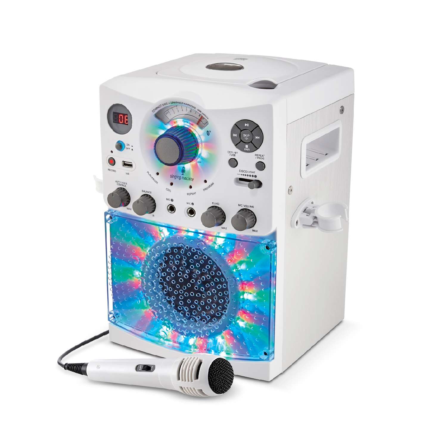 Караоке система Singing Machine с LED Disco подсветкой белый Bluetooth CD+G USB - фото 1