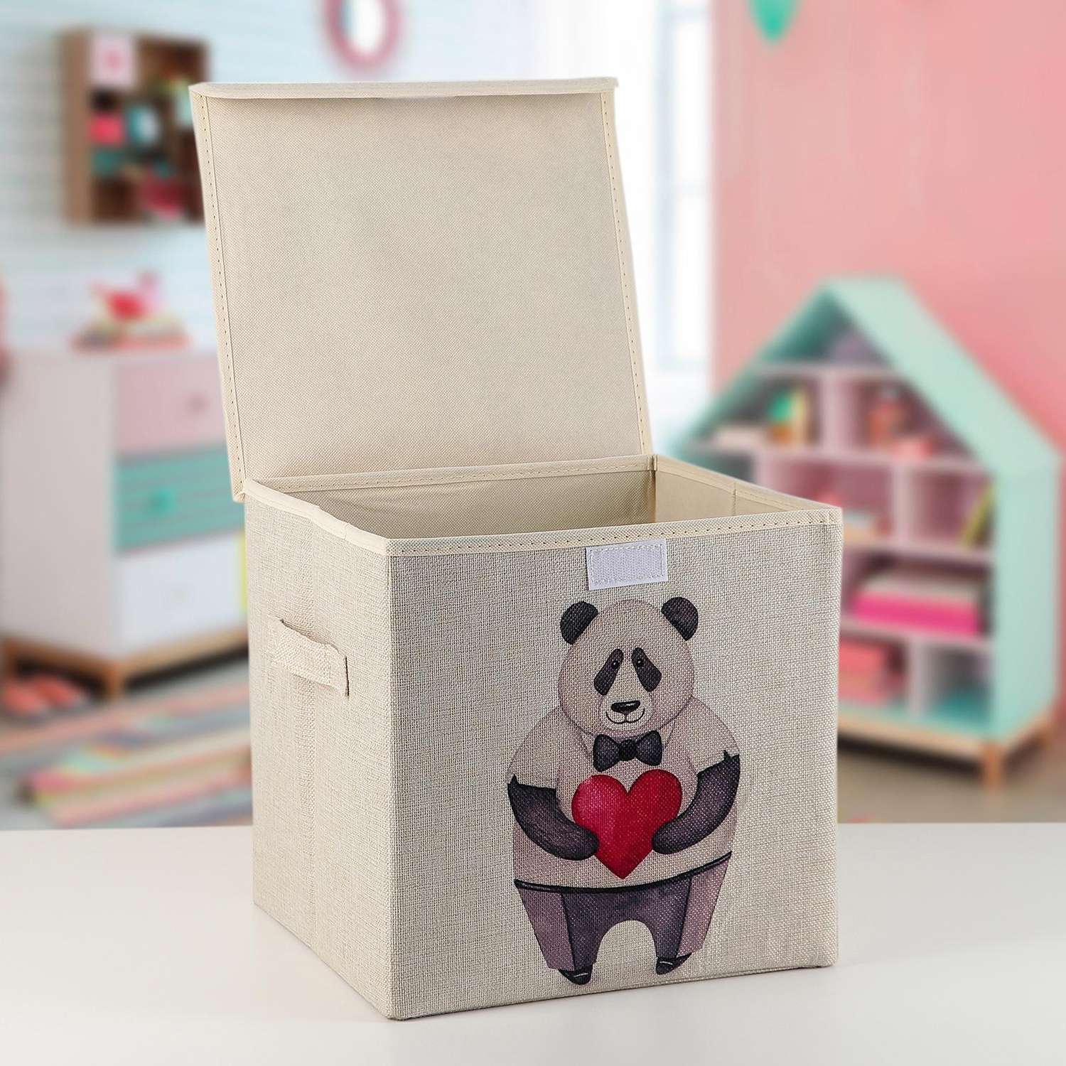 Короб Школа Талантов стеллажный для хранения с крышкой «Влюблённая панда» 30×30×28 5 см - фото 2