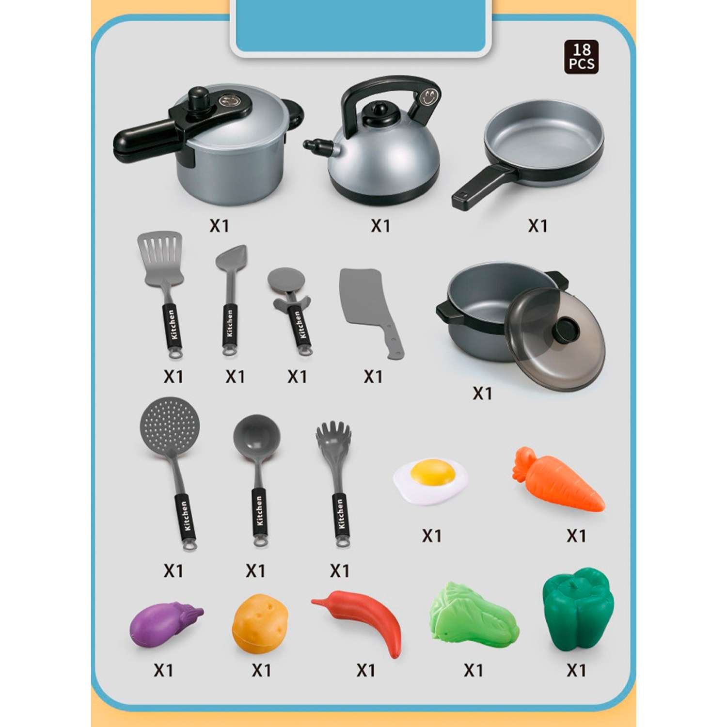 Детский игровой набор SHARKTOYS Игрушечная посуда для куклы 18 предметов серый - фото 3