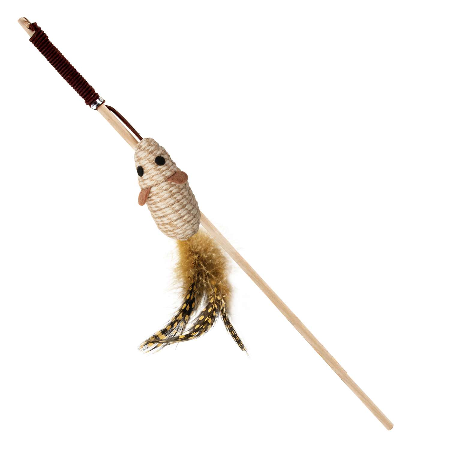 Игрушка-дразнилка для кошек Triol Natural Мышка с перьями натуральные материалы 70/400мм - фото 1