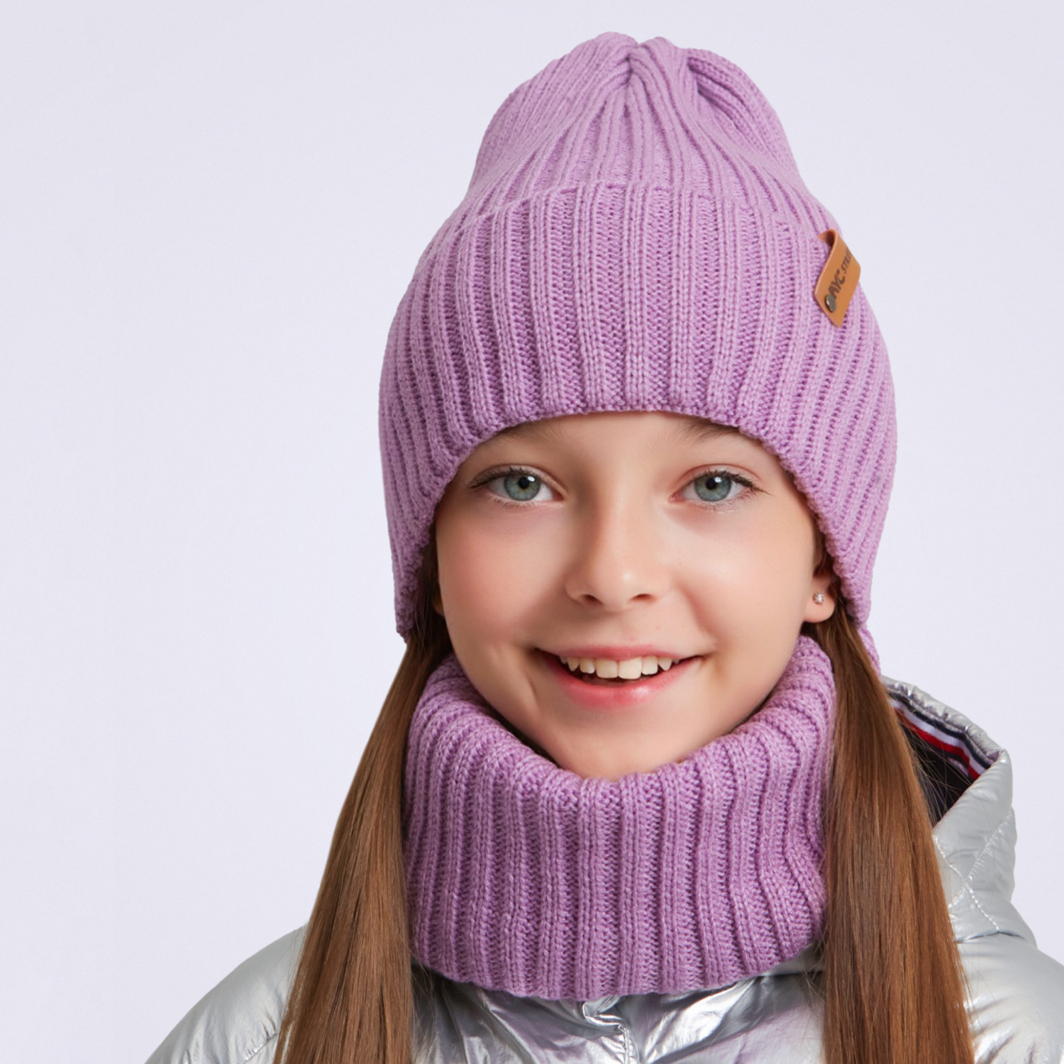 Шапка и снуд NYCkids NYC-H-104-GplainW-purp-5256 - фото 1