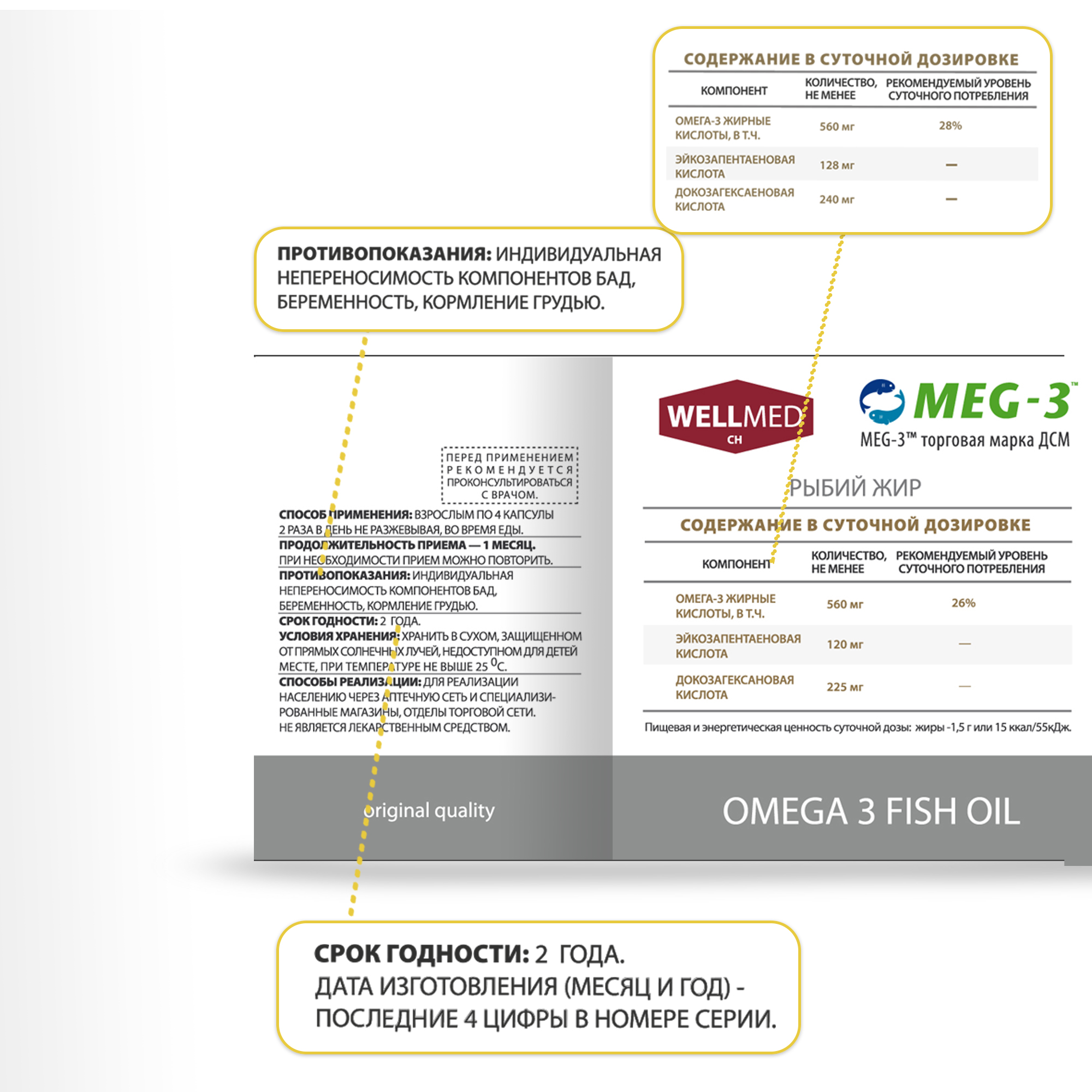 Рыбий жир для взрослых WELLMED Концентрат OMEGA 3 200 капсул Fish oil - фото 12