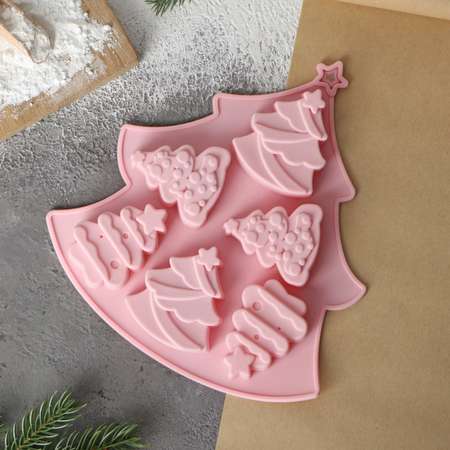 Форма Доляна силиконовая для выпечки «Ёлочки» 22×20 6×2.5 см 6 ячеек цвет розовый