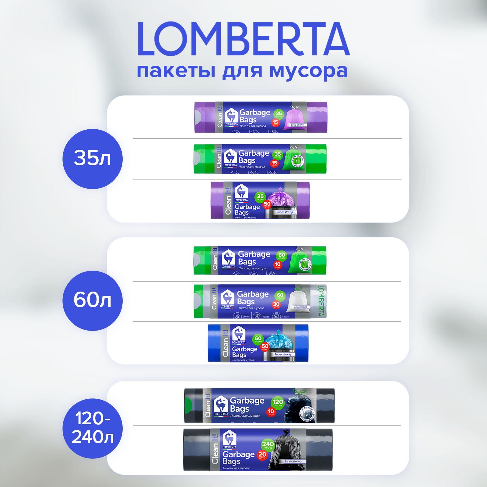 Мешки для мусора Lomberta пакеты для мусора 35 литров 75 шт 5 уп прочные с завязками в рулоне - фото 8