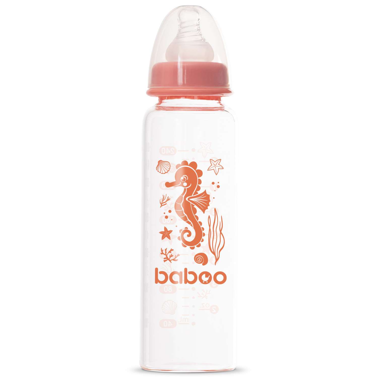 Бутылочка BABOO Sealife стекло 240мл Розовый 3-118 - фото 1
