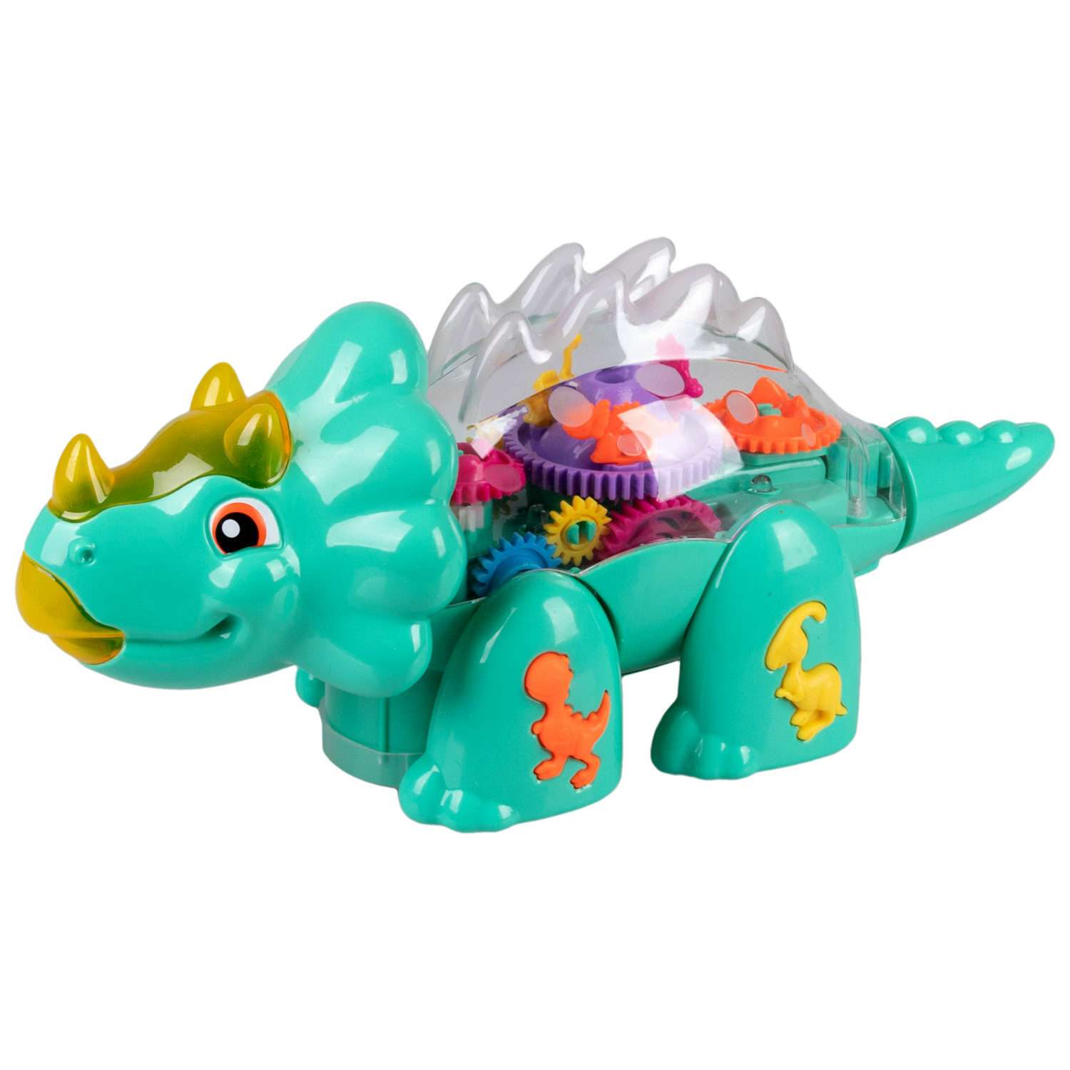Детская игрушка динозавр 1TOY трицератопс Движок прозрачная с шестеренками со светом и звуком - фото 2