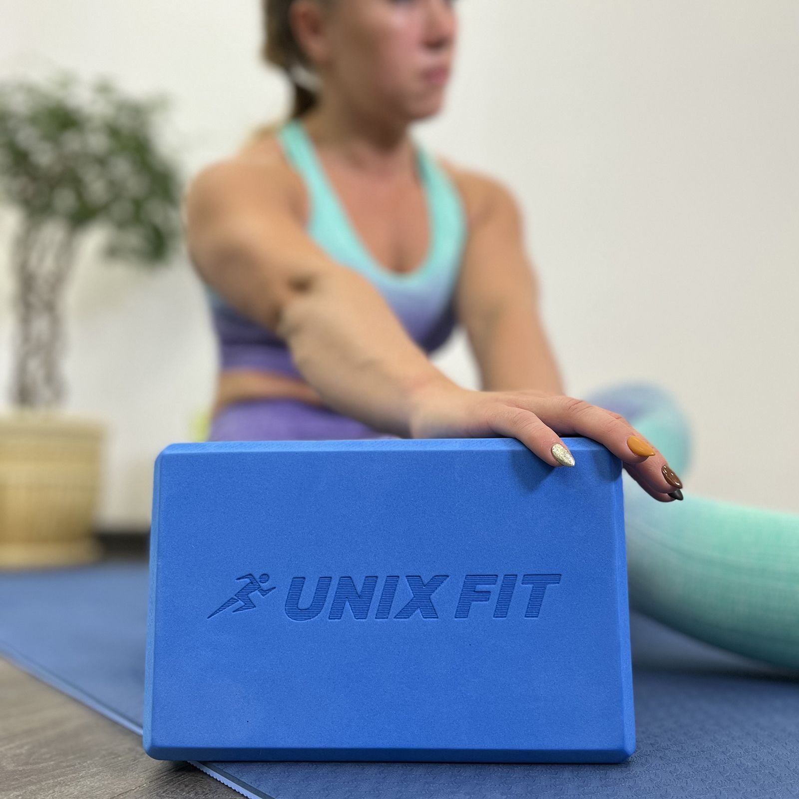 Блок для йоги и фитнеса UNIX Fit голубой, блок для пилатеса и растяжки, 23 х 15 х 7 см, 2 шт. - фото 5