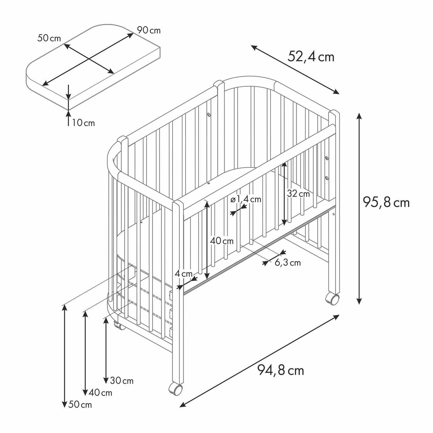 Кровать детская Polini kids Simple приставная 105 Белый-Бук - фото 29