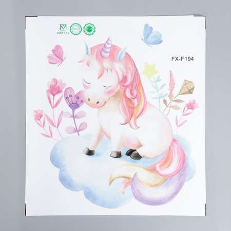 Наклейка Zabiaka пластик интерьерная цветная «Единорожка на облачке с цветами» 29х32 см