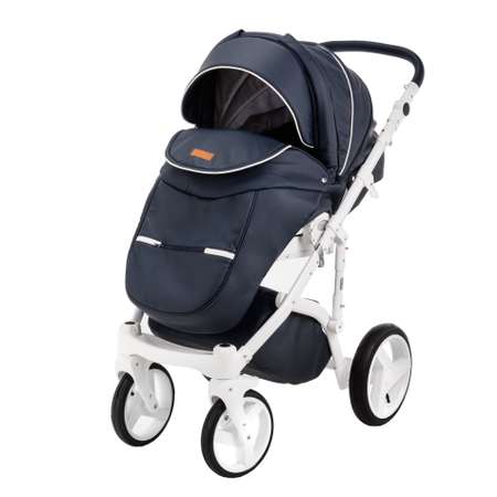 Коляска 2в1 BeBe-mobile Ravenna Deluxe V203 Темно-синяя кожа+Белая кожаная отделка