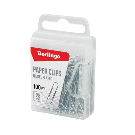 Скрепки BERLINGO 28 мм никелированные пластиковая упаковка европодвес 12 наборов по 100 шт
