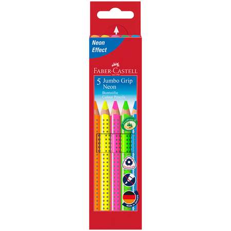 Карандаши цветные FABER CASTELL Jumbo Grip Neon 5 цветов неон трехгранные утолщенные