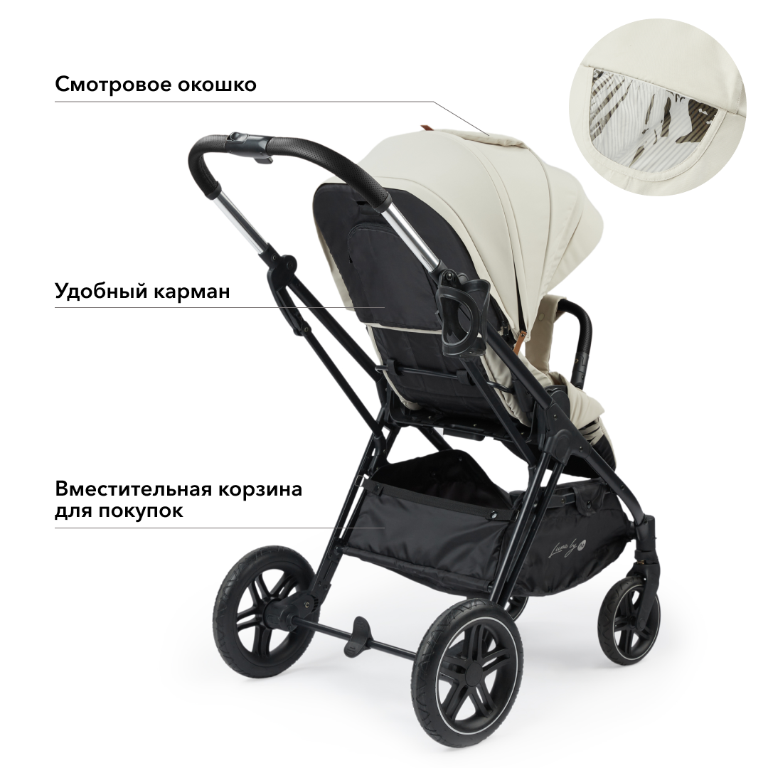 Коляска прогулочная Happy Baby Luna pro beige (черная экокожа) - фото 5