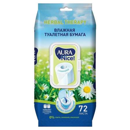 Влажная туалетная бумага AURA Nice с крышкой 72 шт