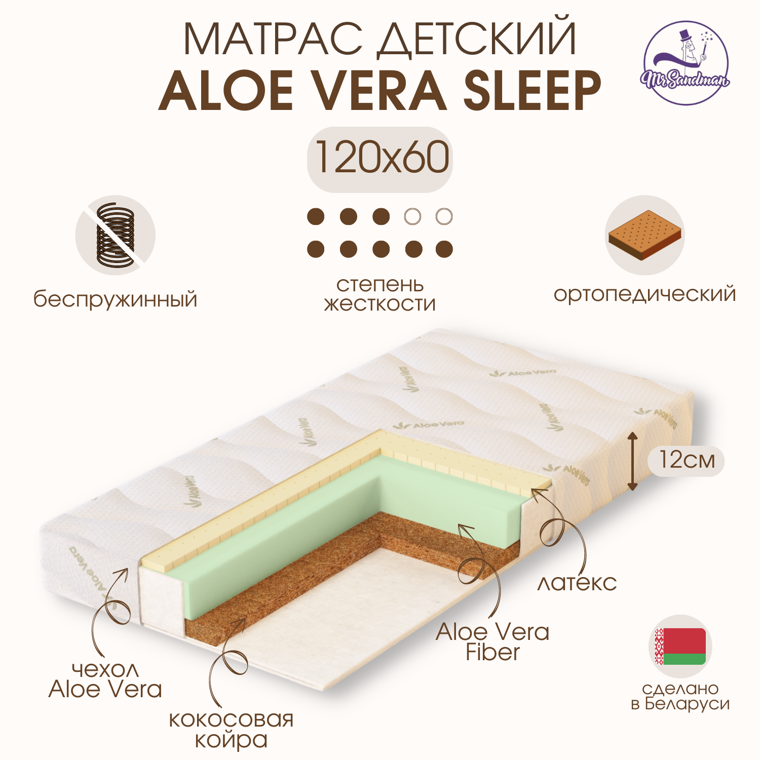 Детский ортопедический матрас Mr Sandman Aloe Vera Sleep 119х60 - фото 2