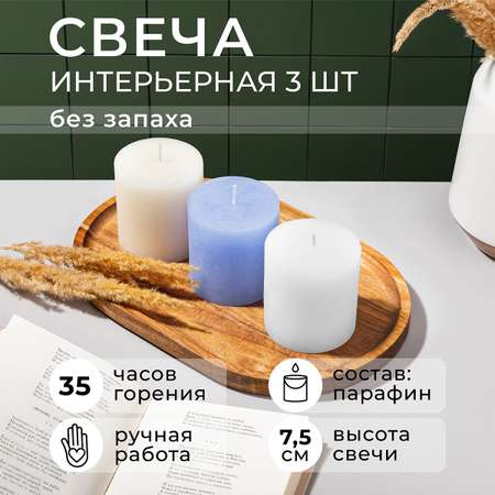 Набор El Casa 3-х свечей 7.5х7.5х7.5 см Candeline белая. голубая. молочная