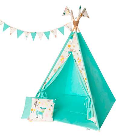 Детская игровая палатка вигвам Buklya Лесные зверята цв. бирюзовый
