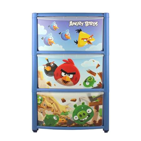 Комод Пластишка на колесах с аппликацией Angry Birds (3 ящика) в ассортименте