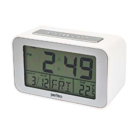 Часы-будильник Perfeo Loft серебряный/белый PF-S2032