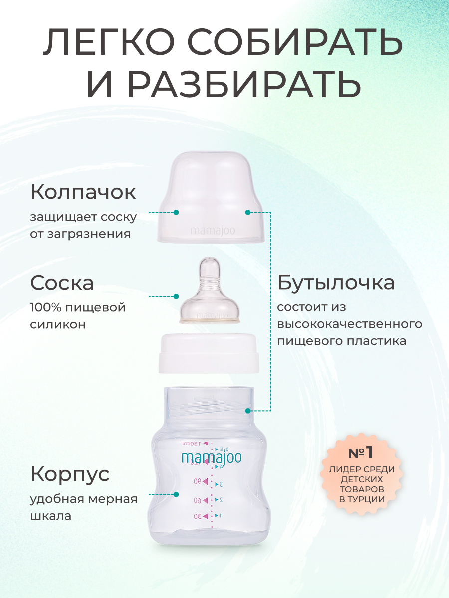 Бутылочка для кормления Mamajoo антиколиковая Silver 150мл S - фото 3