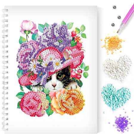 Алмазная мозаика Color Kit тетрадь со стразами Котенок в цветах клетка 48 листов