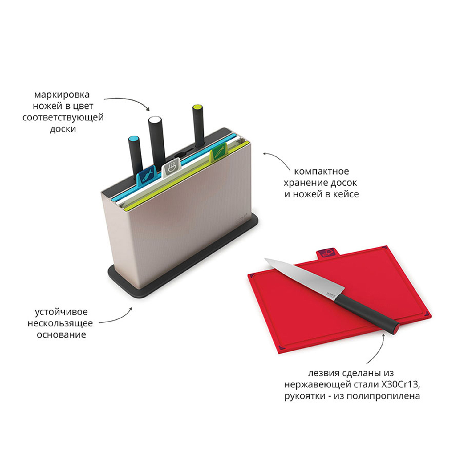 Набор разделочных досок Joseph Joseph с ножами Index серебристый - фото 6