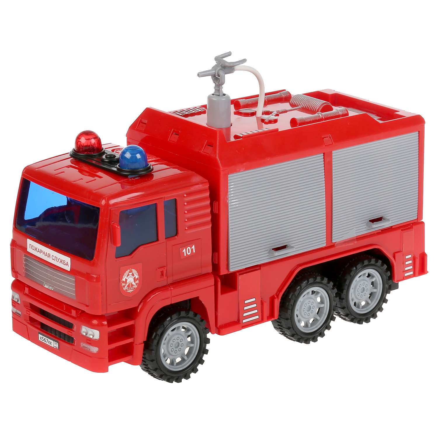 Машина Технопарк Пожарная машина пластик свет звук инерционный механизм брызгает водой 270937 - фото 1