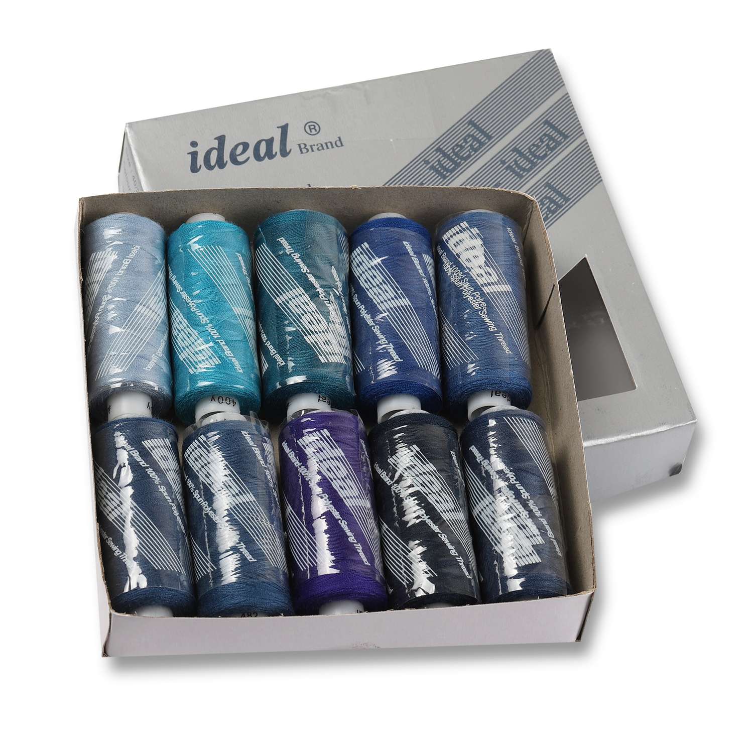 Набор бытовых ниток IDEAL 366 м 40/2 упаковка по 10 шт разноцветный синие оттенки - фото 1