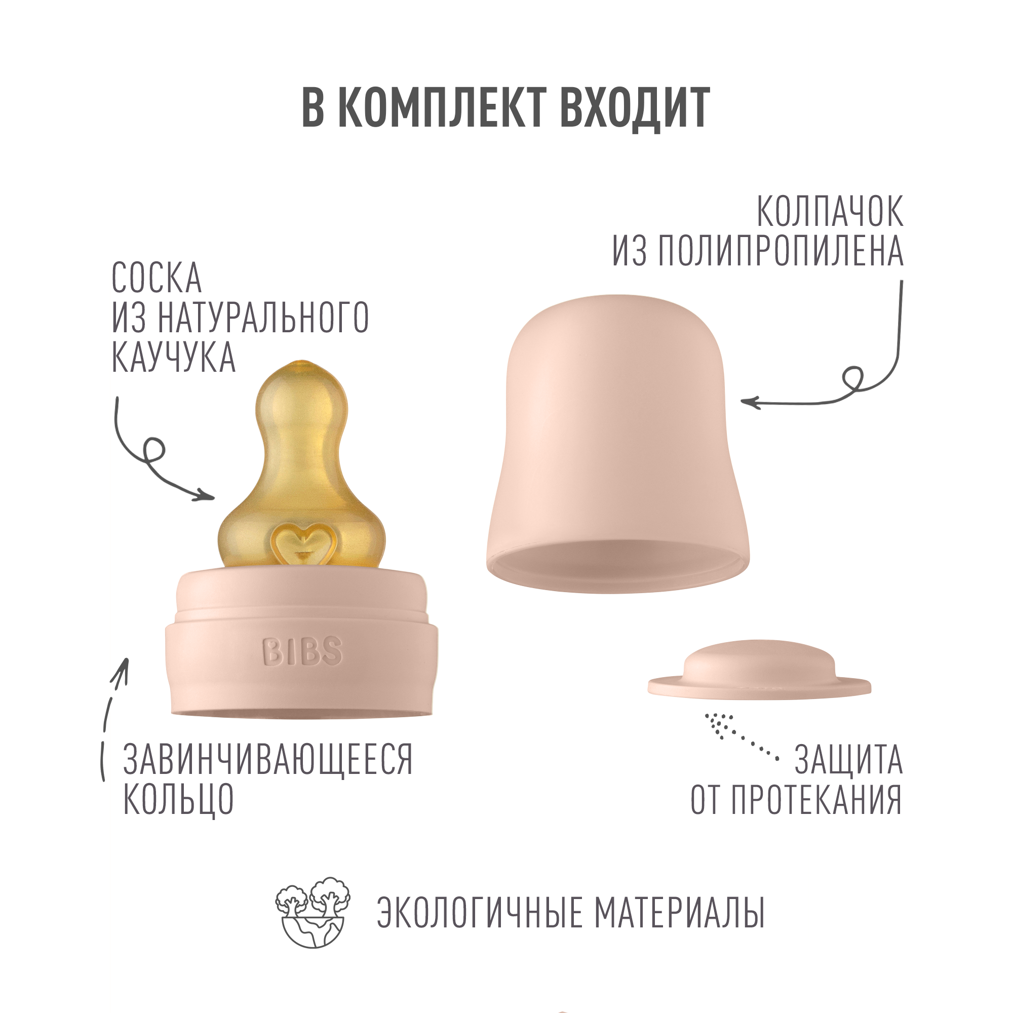 Набор с соской для бутылочки BIBS Bottle Kit Blush - фото 3