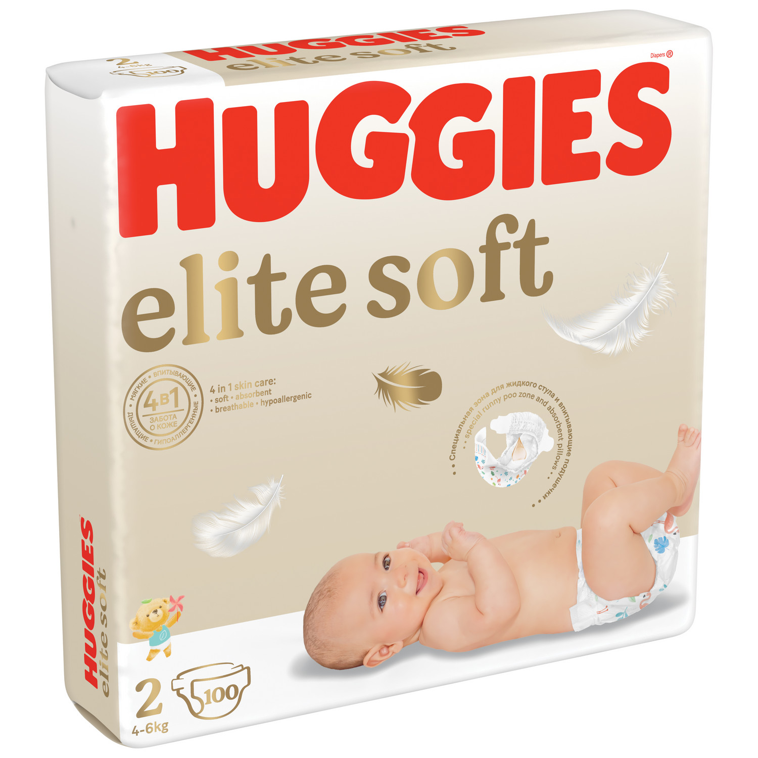 Подгузники Huggies Elite Soft для новорожденных 2 4-6кг 100шт - фото 2