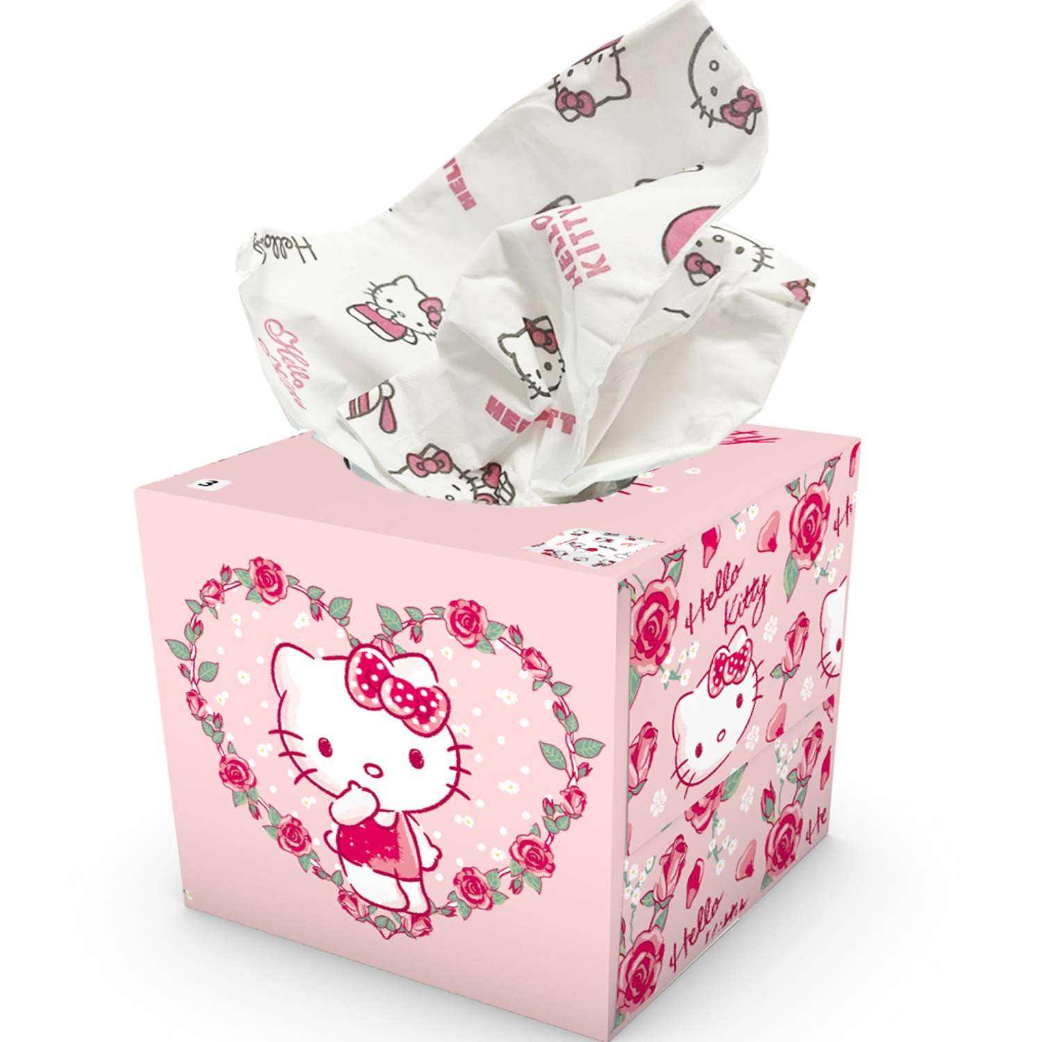 Салфетки бумажные выдергушки World cart Hello Kitty с рисунком 3 слоя 56 штук в упаковке - фото 1