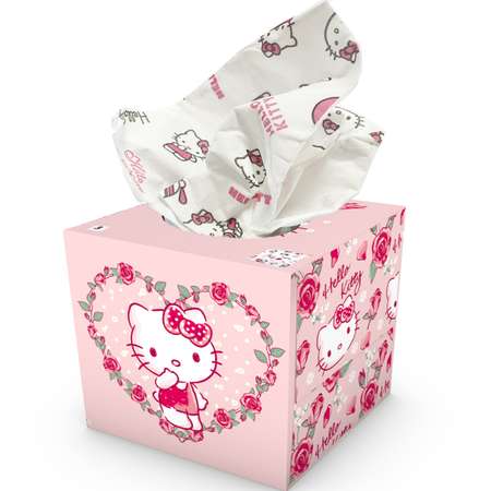 Салфетки бумажные выдергушки World cart Hello Kitty с рисунком 3 слоя 56 штук в упаковке