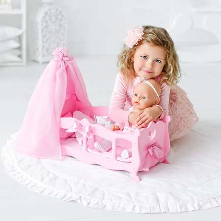 Кроватка Лесная мастерская для кукол с постельным бельем и балдахином коллекция «Diamond princess» розовый