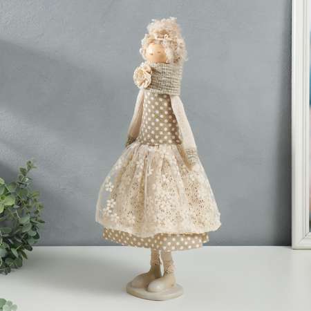 Кукла интерьерная Зимнее волшебство «Девушка с кудряшками платье в горох с сердцем» 48 5х14х17 см