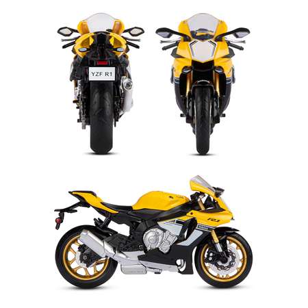 Мотоцикл металлический АВТОпанорама 1:12 Yamaha YZF-R1 желтый свободный ход колес