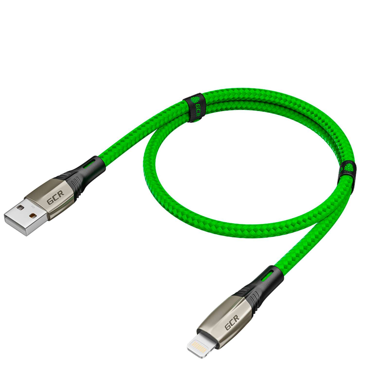 Кабель USB GCR 1.7m Lightning для iPhone series Mercedes в зеленой нейлоновой оплетке GCR-52785 - фото 1