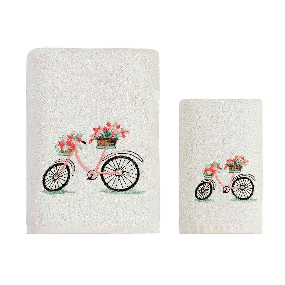 Набор полотенец с вышивкой Arya Home Collection Из бамбука 50x90-70x140 2 шт Bike Кремовый - фото 2