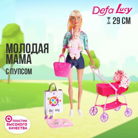 Кукла-модель Defa Lucy «Молодая мама» с пупсом с аксессуарами цвет бирюзовый