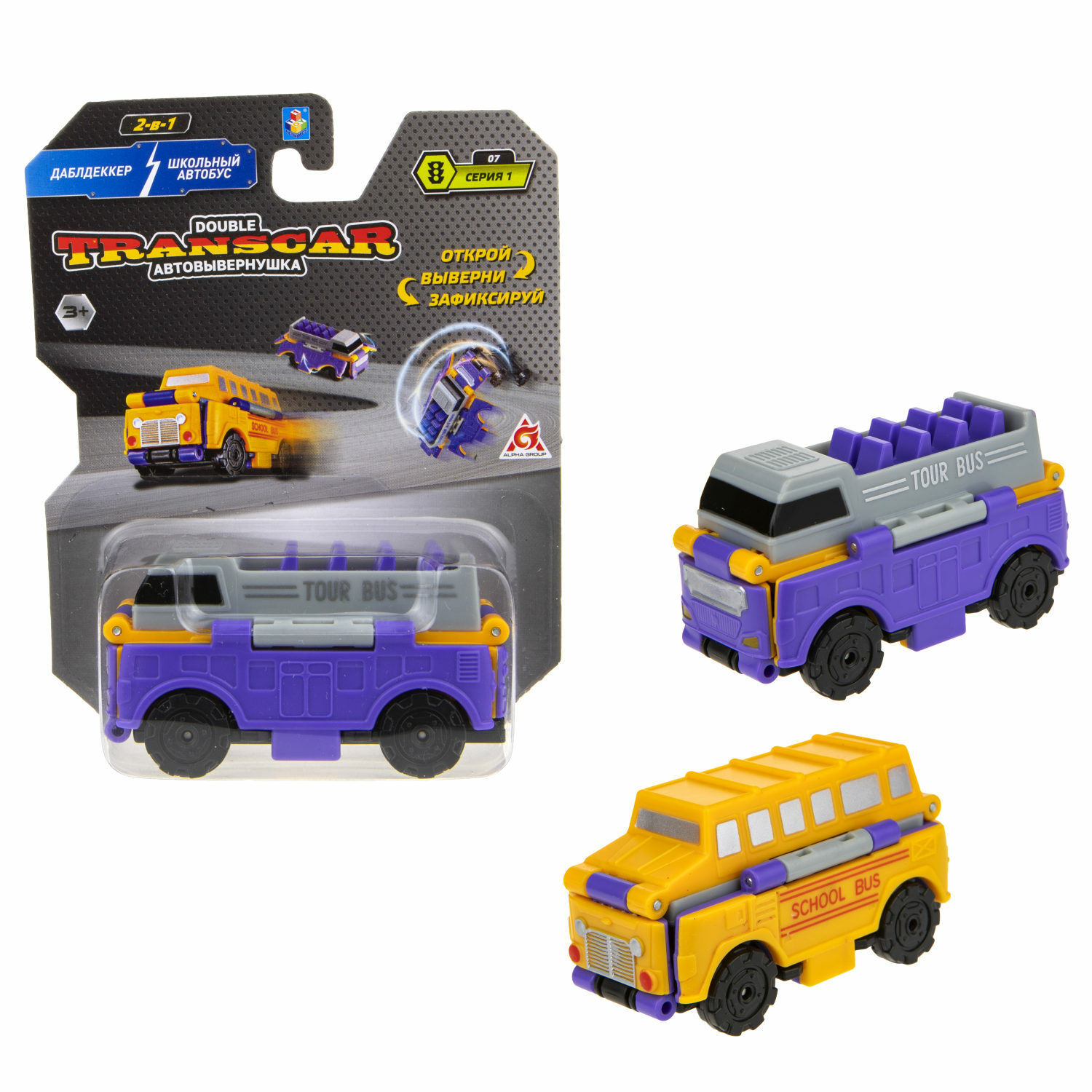Машинка игрушечная Transcar Double Автовывернушка Даблдэккер – Школьный автобус Т18282 - фото 2
