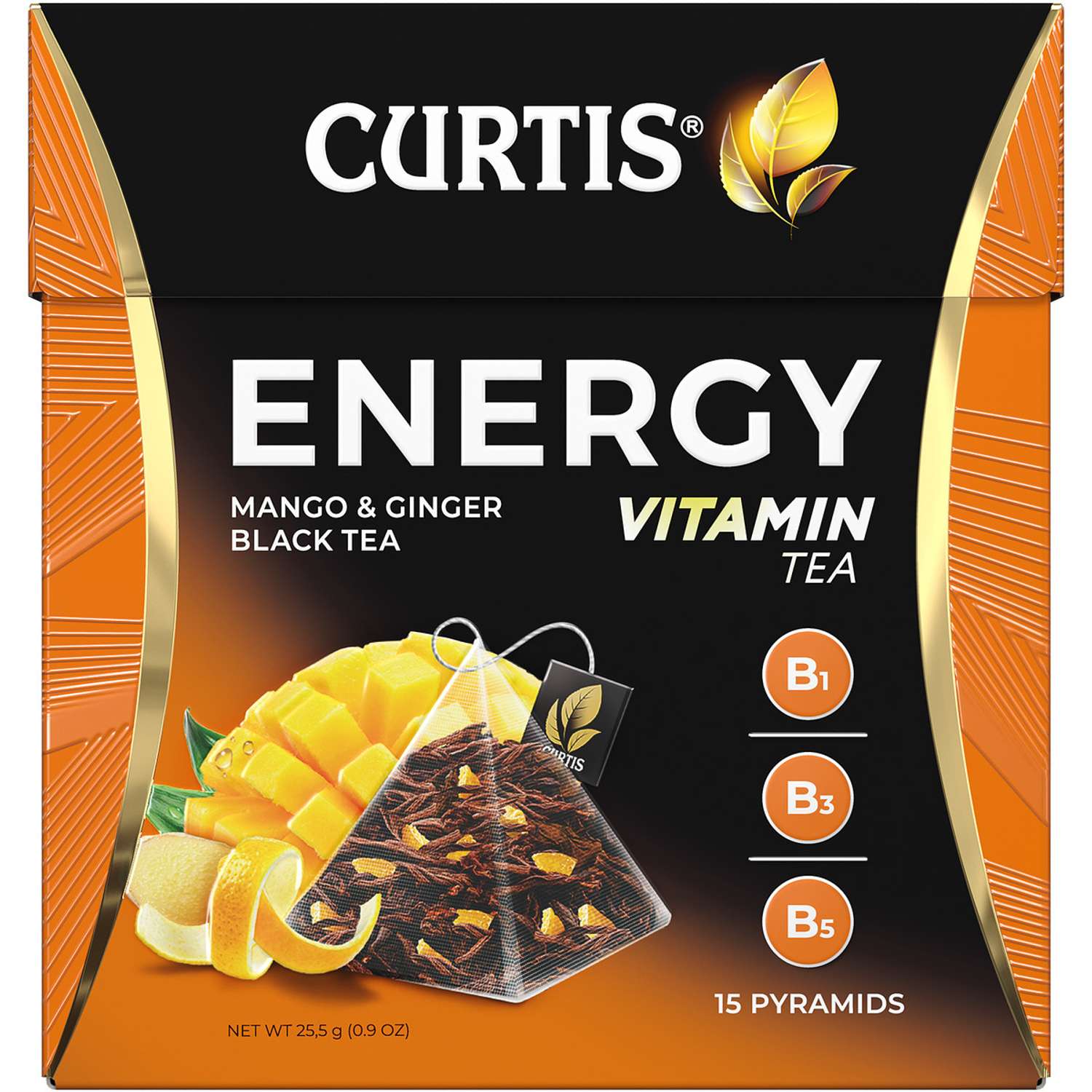 Чай черный Curtis Energy 15 пирамидок с ароматом манго кусочками имбиря и витаминами В1 В3 В5 - фото 1