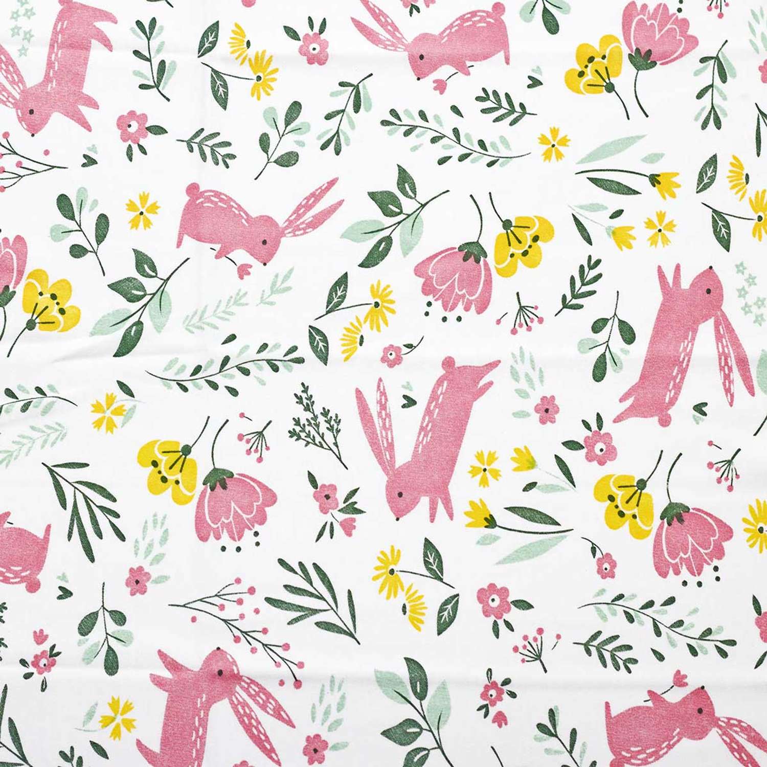 Ткань Совушка трикотаж интерлок с рисунком зайчики хлопок для творчества 45х50 см бело-розовый - фото 3