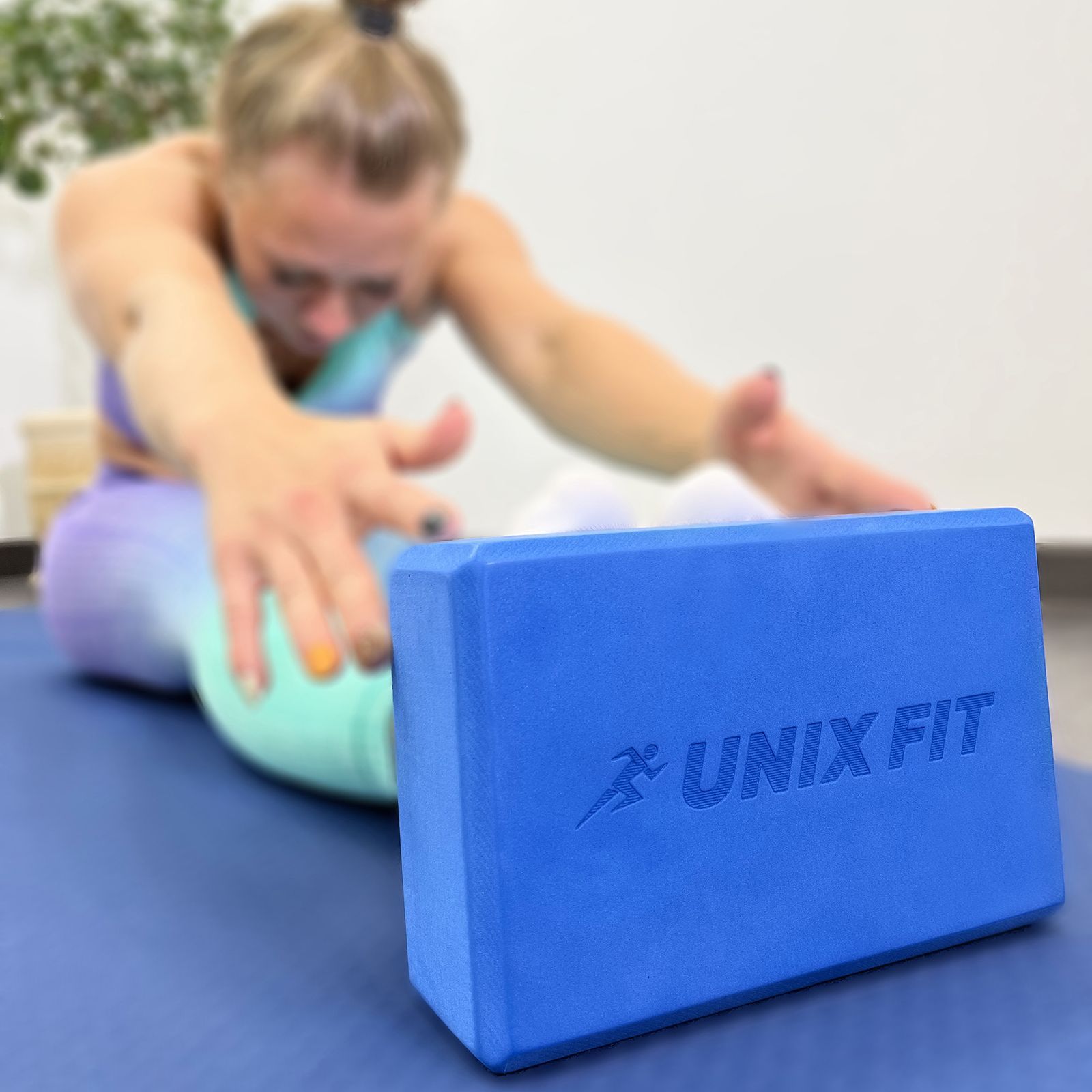 Блок для йоги и фитнеса UNIX Fit голубой, блок для пилатеса и растяжки, 23 х 15 х 7 см, 2 шт. - фото 4