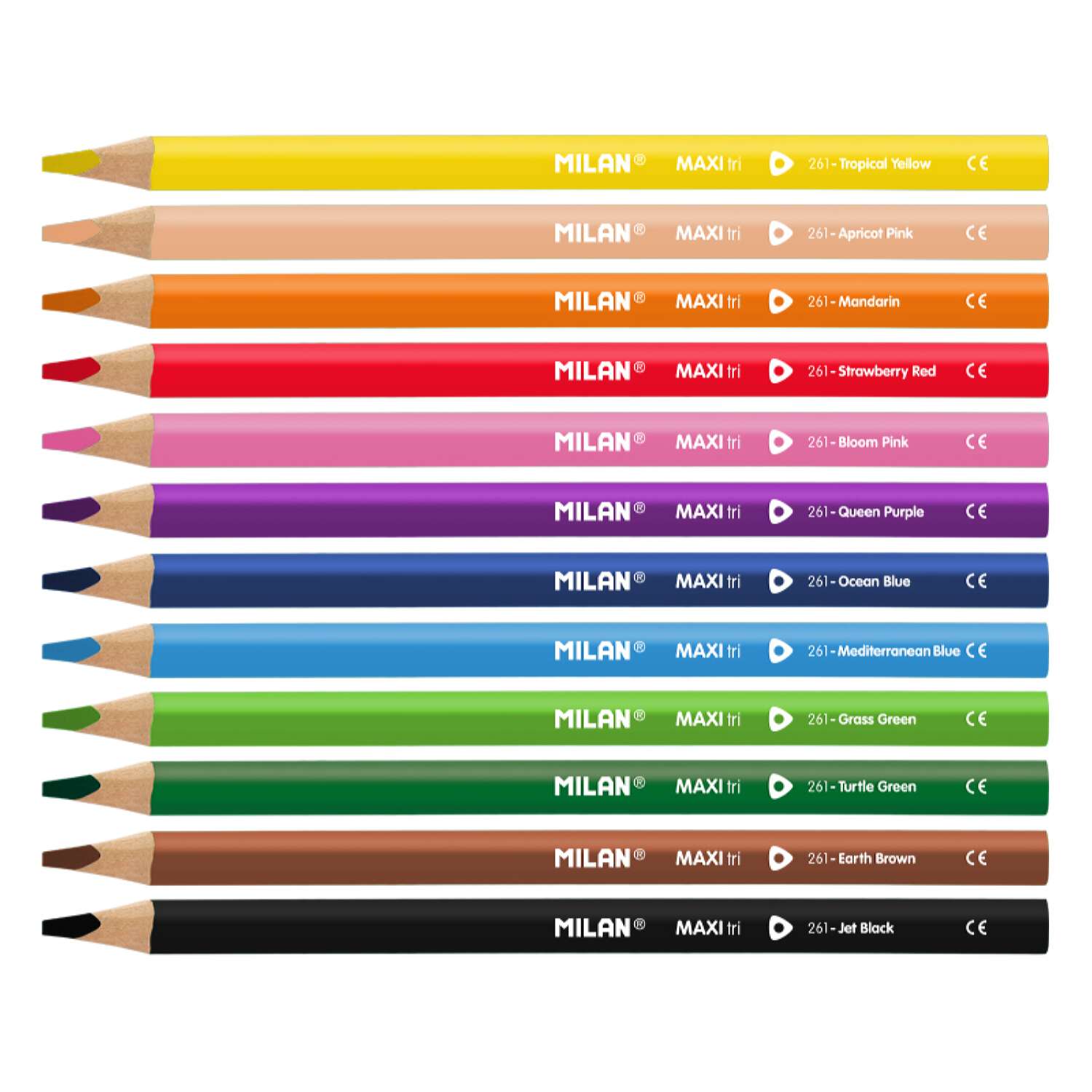 Набор цветных карандашей MILAN толстых 12 шт и точилка. трехгранный корпус в картонной упаковке - фото 2