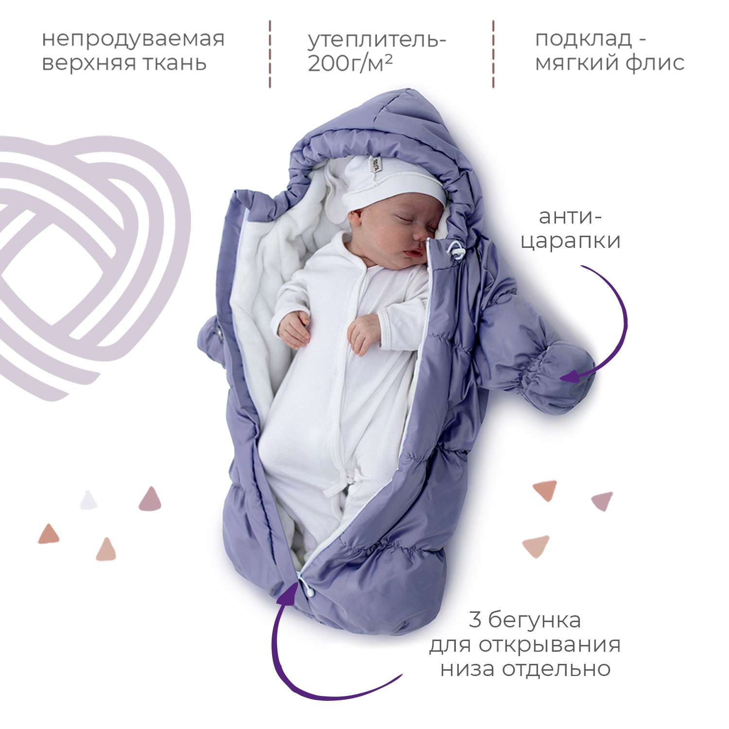 Конверт для новорожденного inlovery на выписку/в коляску «Маршмеллоу» сиреневый - фото 2