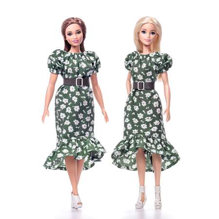 Платье с поясом одежда для кукол Barbie VIANA зеленый и белый