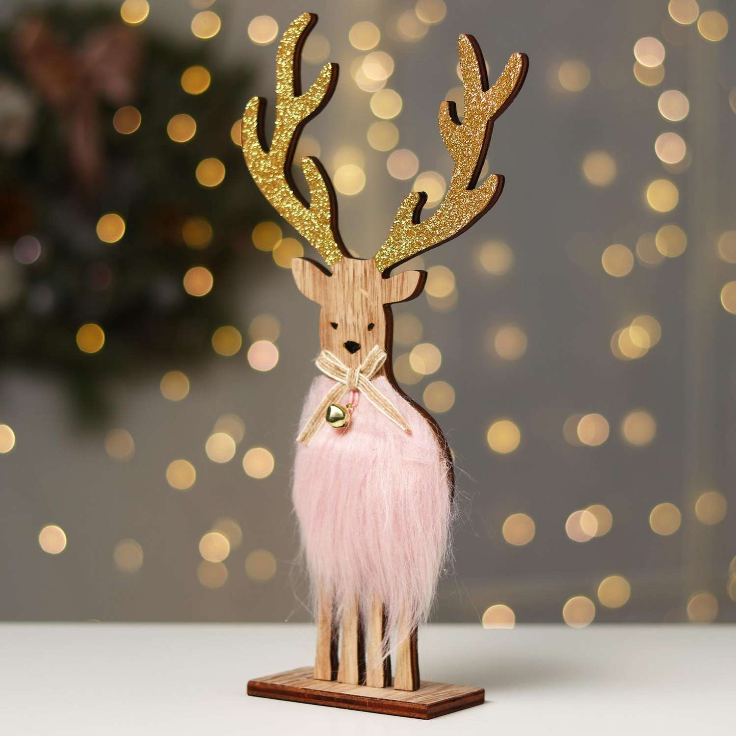 Новогодний декор Лесная мастерская с подсветкой «Олень» 14×5×29 см розовый - фото 1